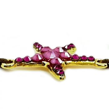 Ekaterini friendship bracelet, starfish, pink Swarovski crystals brown cord and with gold accents, detail